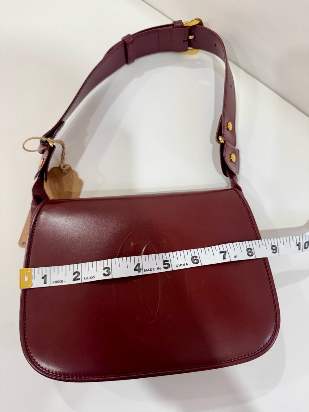 Cartier Burgundy Leather Shoulder Bag with Gold Hardware - Picture 9 of 9